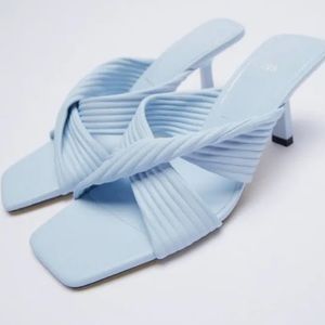 Zara Baby Blue Kitten Heels Cross Strap Sandals - size 39